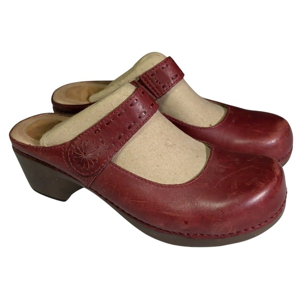 Dansko Shoes - Dansko Mary Jane Clogs Womens Size US 6.5 EU 37 Burgundy Red Leather Shoes Boho